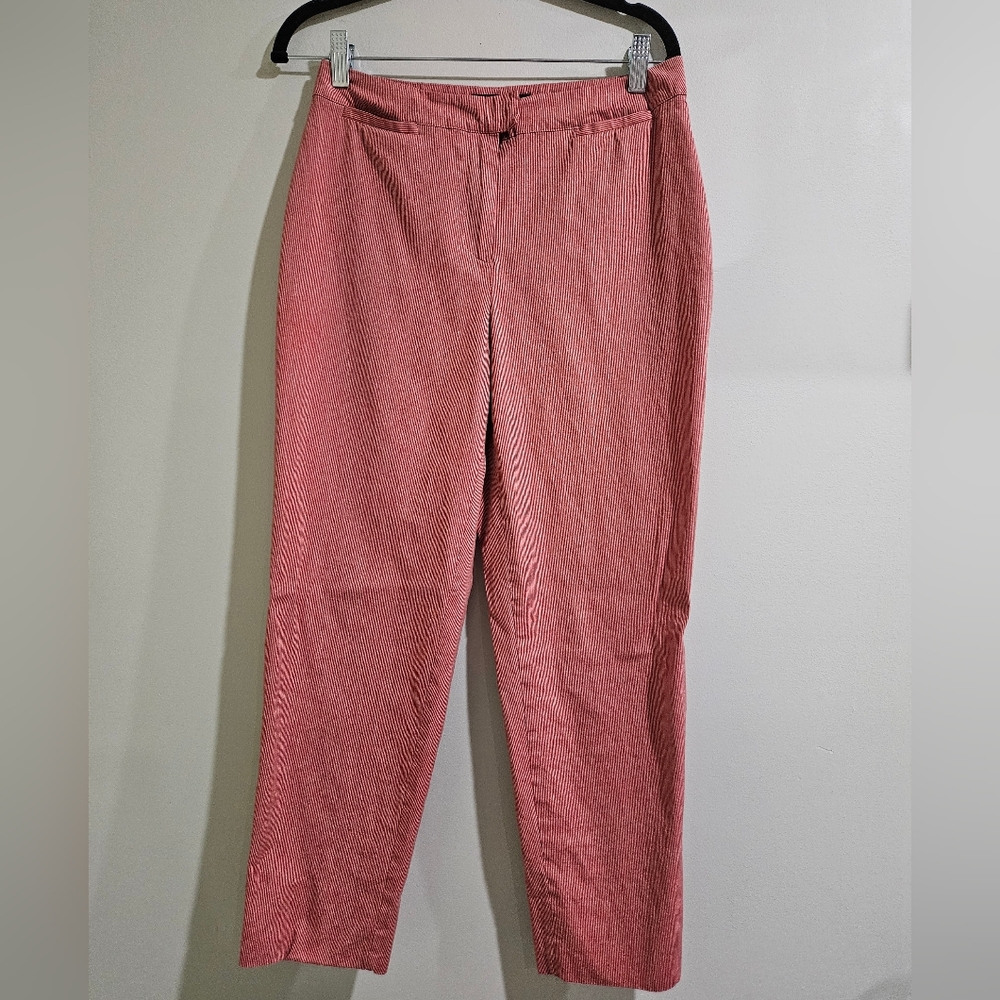 Piazza Sempione Italy Red Pinstripe Cropped Trouser Pants Cotton - Picture 2 of 6